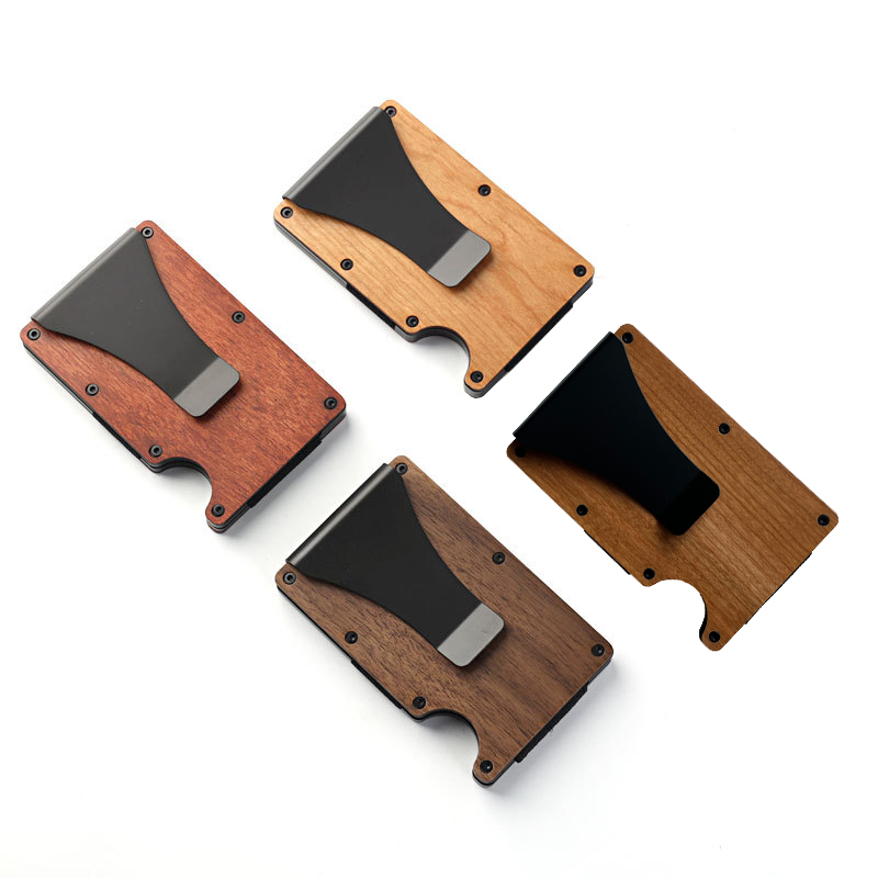 RFID wood Wallet Credit Card Holder With Money Clip